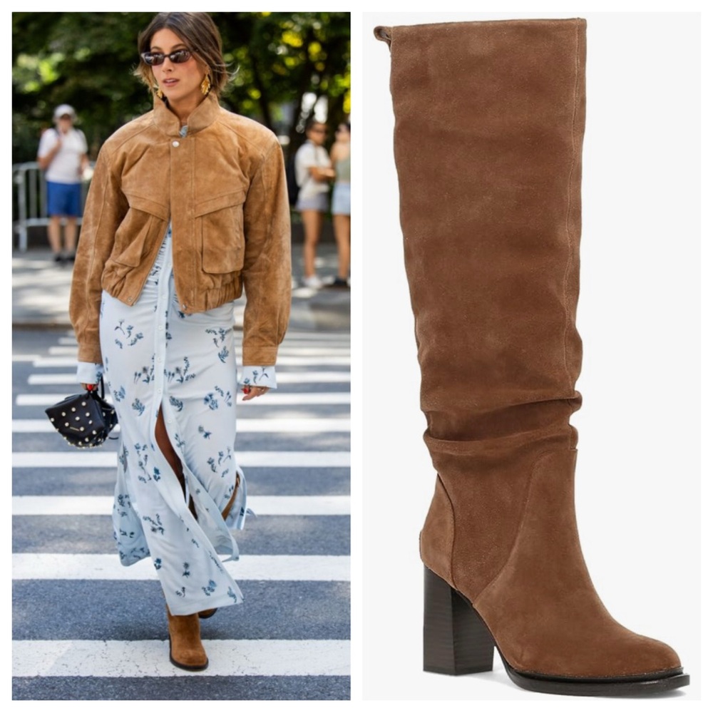 🆕 FRYE Wide Calf Alex Tall Boot Brown Suede Knee High Boho Vintage Style Heel 10